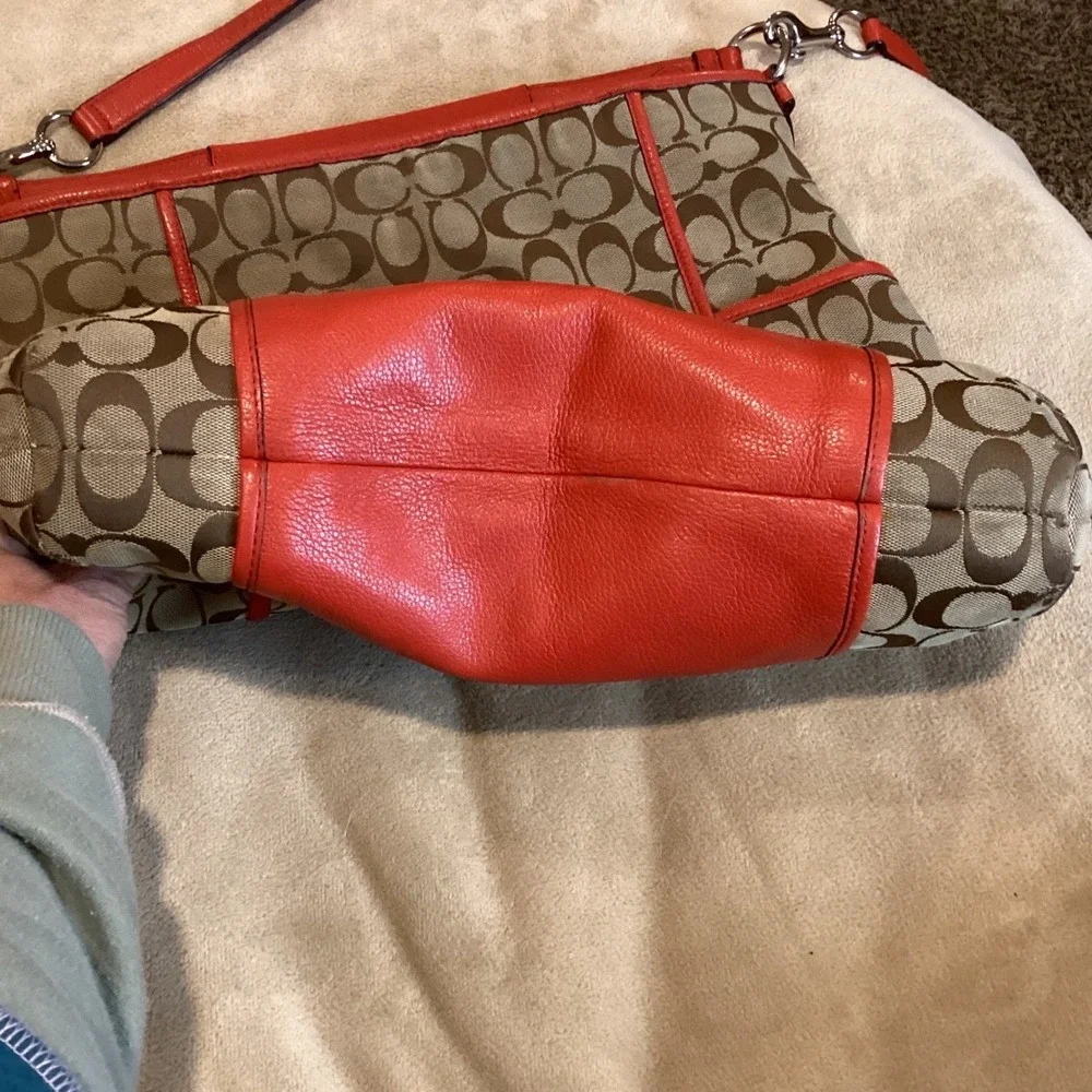 Coach Park Signature Hobo Shoulder Bag with Orange-Red Leather Trim - Picture 11 of 12